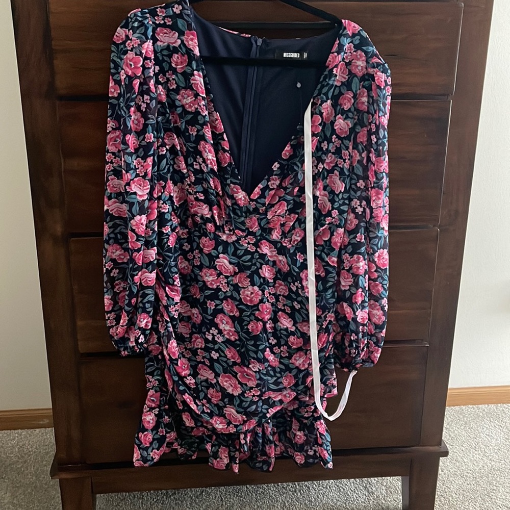 Navy Floral Ruffle Hem Mini Dress